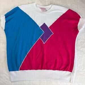 Young Stuff ll Vintage Women's Geometric Short Sleeve shirt size 2X Blue Pink